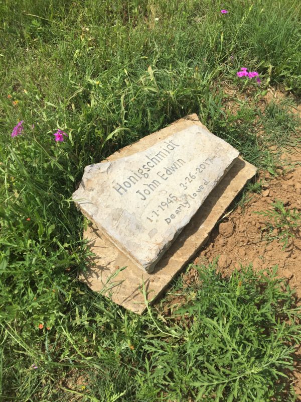 John Honigschmidt's Marker is at Countryside Memorial Park in La Vernia, Texas